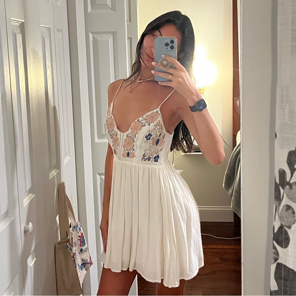 Lulus Cream Floral Embroidered Dress
